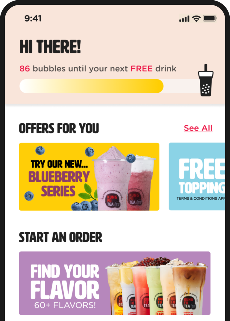 Kung Fu Tea ordering app product screen