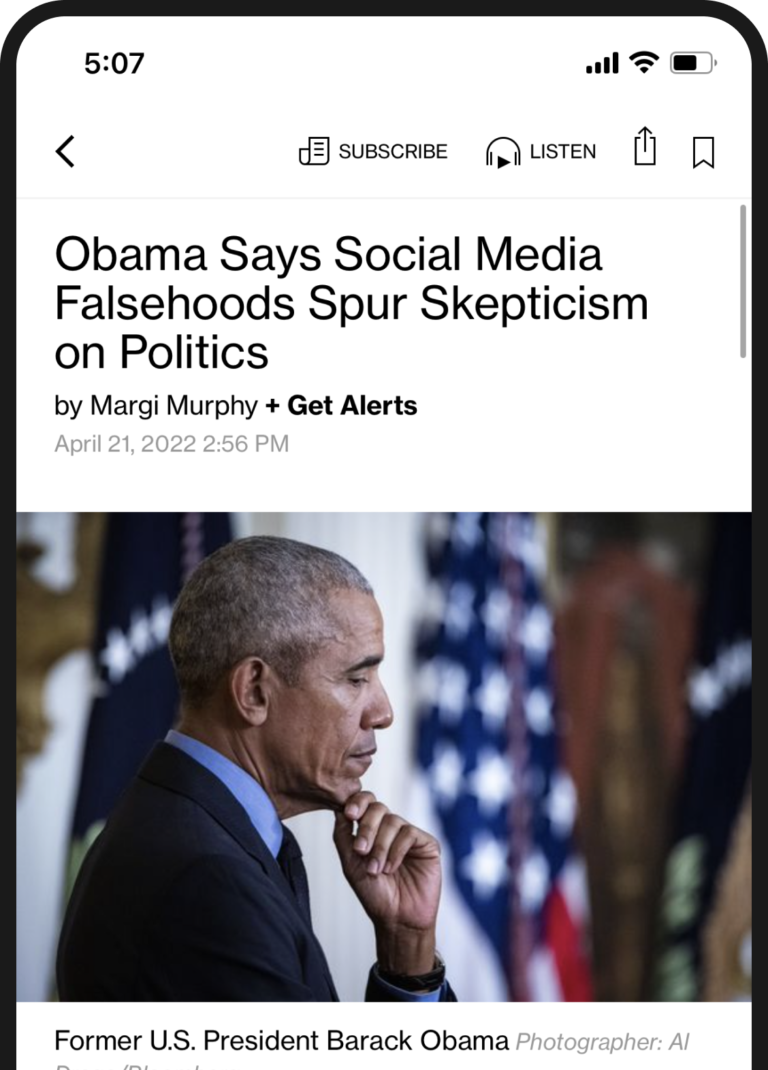 Bloomberg News app product screen