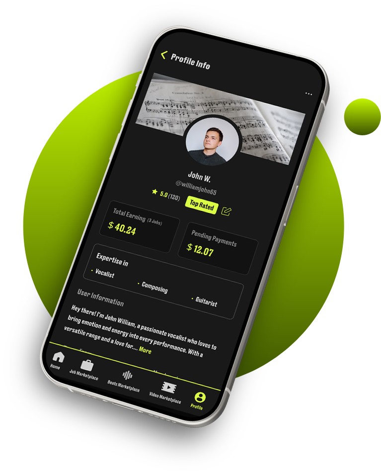 TmrO music-industry networking app screen