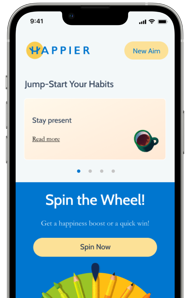 Happier app homescreen, by Gretchen Rubin