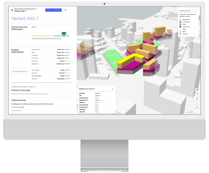 Delve by Sidewalk Labs generative design product screen